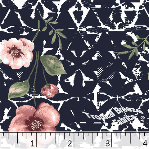 navy, Standard Weave Floral Poly Cotton Dress Fabric 6235