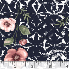 navy, Standard Weave Floral Poly Cotton Dress Fabric 6235