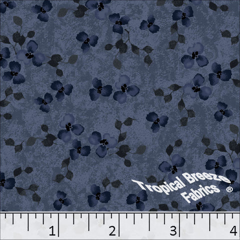 Navy, Standard Weave Floral Print Poly Cotton Fabric 6191