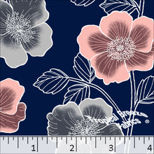 Standard Weave Large Floral Print Poly Cotton Fabric 6086 navy
