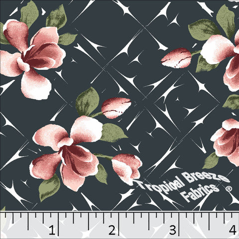 navy, Standard Weave Large Floral Print Poly Cotton Fabric 6255
