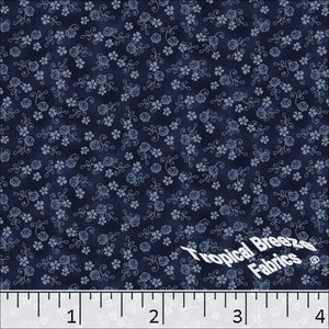 Standard Weave Roses Print Poly Cotton Fabric 6074 navy