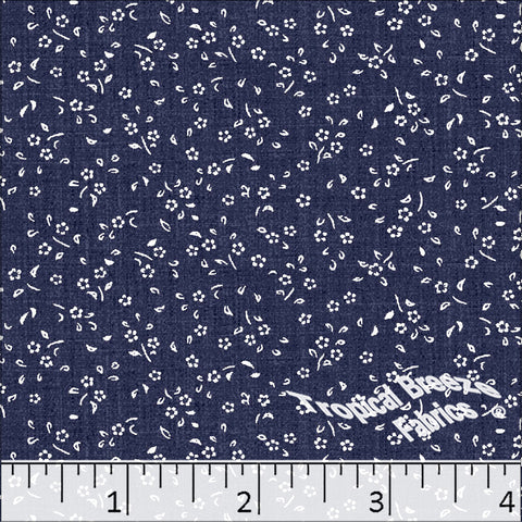 navy, Standard Weave Tiny Floral Print Poly Cotton Fabric 6307