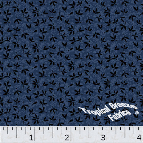 navy, Standard Weave Tiny Leaf Print Poly Cotton Fabric 6288