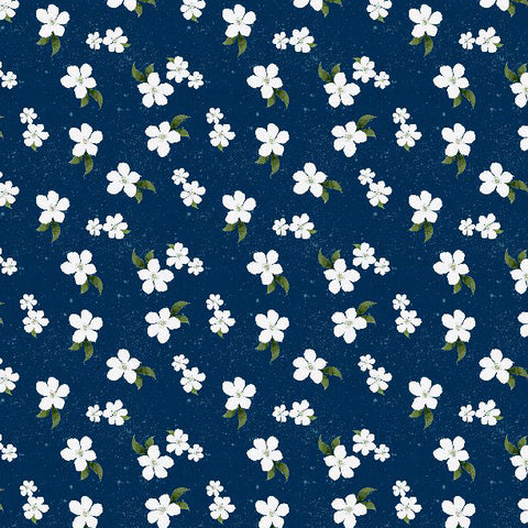 navy, Sunlit Serenade Collection Small Floral Cotton Fabric 40774