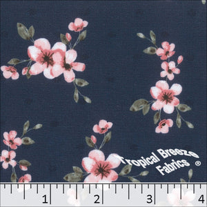 navy, Swiss Dot Floral Print Polyester Fabric 32348