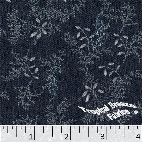 navy, Vintage Weave Leafy Print Polyester Fabric 042627