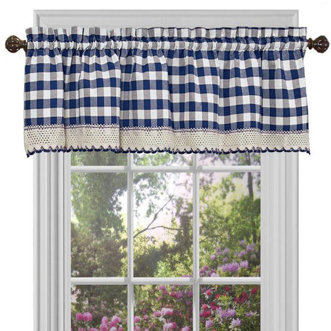 Navy check valance