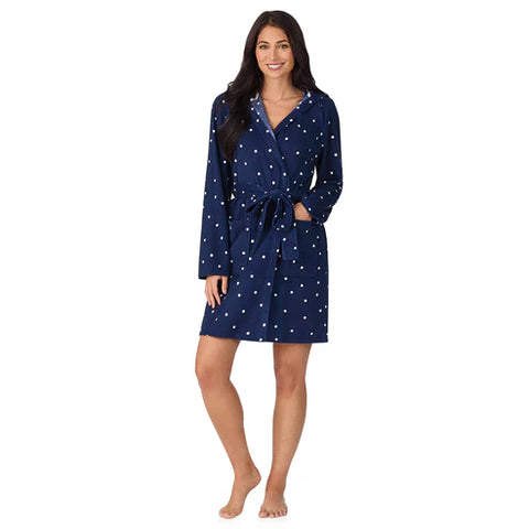 navy dot, Women's Terry Wrap Robe with Hood CD40030