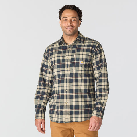 Navy Men's Rugged Flex Long-Sleeve Plaid Shirt 107010