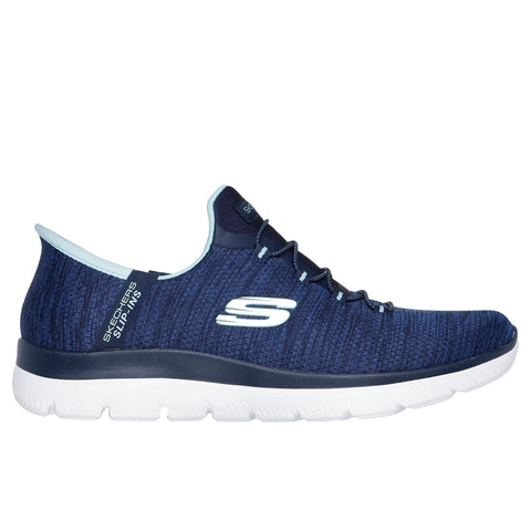 Side view of Skechers Slip-ins women's Summits Everyday Set shoe in navy