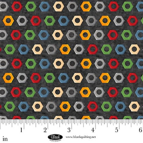 nuts dark grey, Lets Get Building Cotton Fabric