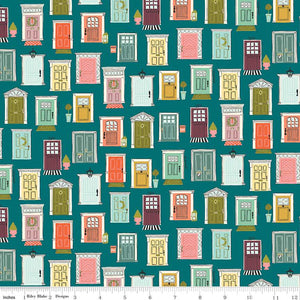 Blossom Lane Collection Front Doors Cotton Fabric C14002 ocean