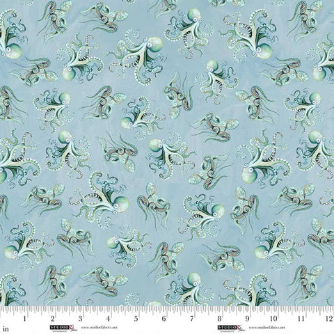 octopus toss, A Drop Into the Ocean Cotton Fabric 88