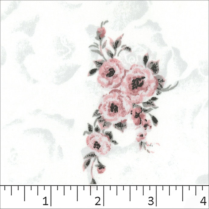 Elegance Bouquet Print Polyester Fabric 048337 off white