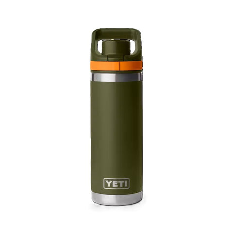 Yeti Rambler 18 oz Bottle with flip chug cap in olive & king crab orange