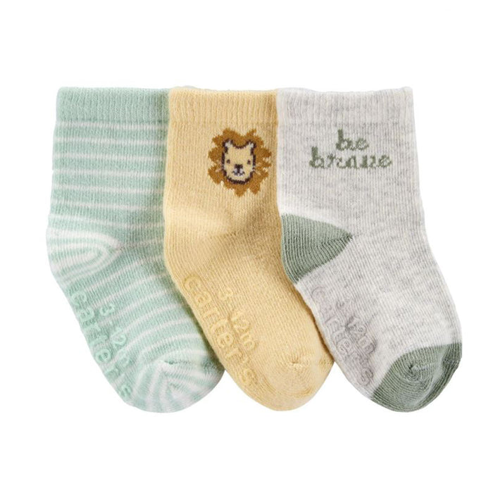 Baby 3-Pack Olive Strip Lion Socks 1P156710-998