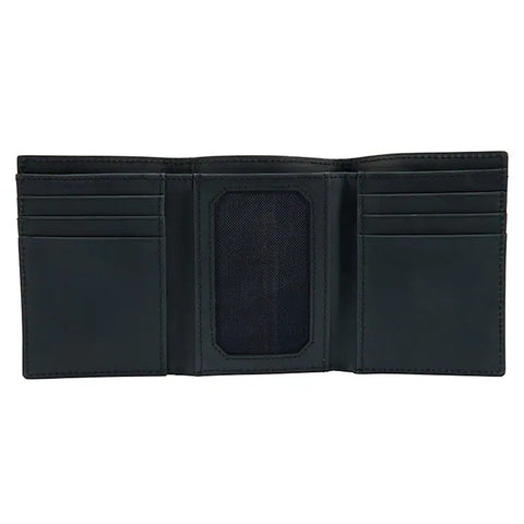 Open Carhartt saddle leather trifold wallet in black