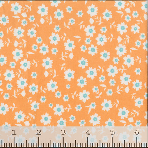 orange, DTY Knit Floral Print Fabric FA151