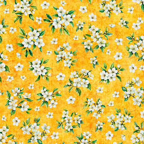orange, Citrus Bliss Collection Lemon Blossoms Cotton Fabric 31716