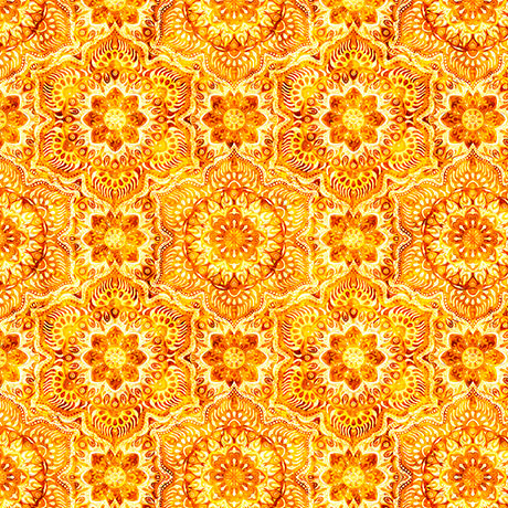 orange, Daisy Delights Collection Floral Arabesque Cotton Fabric 32156