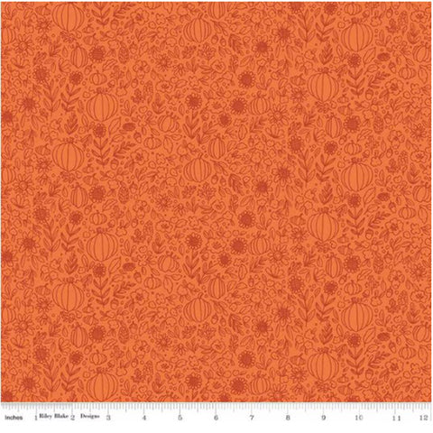 orange, Happy Fall Days Collection Floral Outline Cotton Fabric C16344
