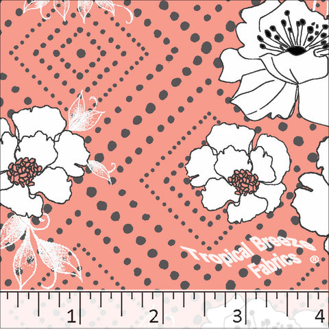 orange, Standard Weave Large Floral Print Poly Cotton Fabric 6317