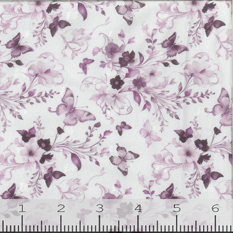 orchid, Swiss Dot Butterfly Meadow Print Polyester Fabric 00022