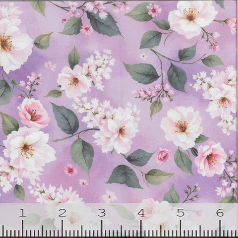 orchid, Whipped Ice Wild Rose and Lilacs Print Polyester Fabric 00025