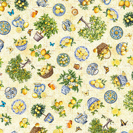 parchment, Citrus Bliss Collection Lemons and Flora Cotton Fabric 31713