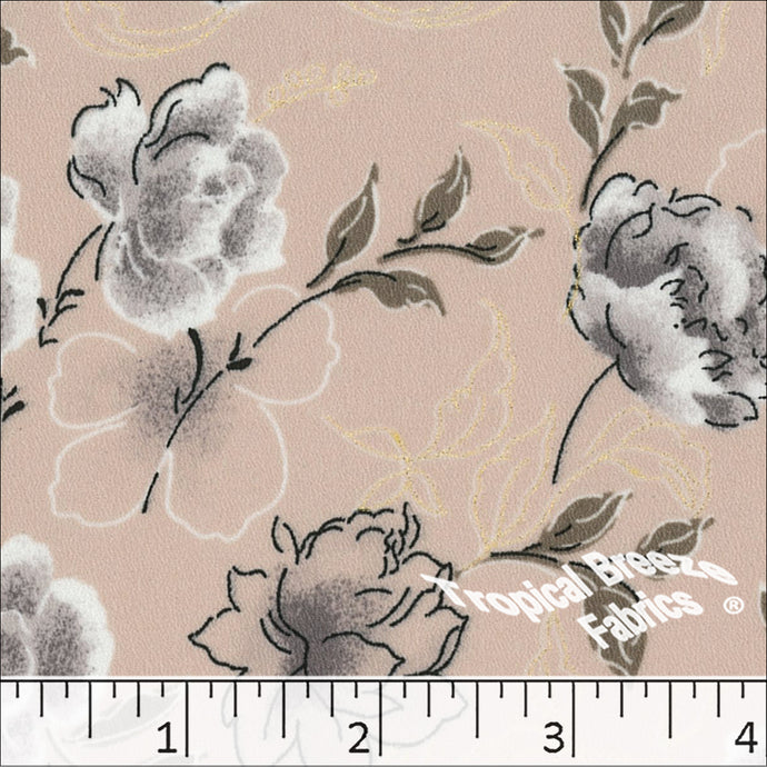 Stretch Crepe Foil Print Polyester Fabric 048332 peach