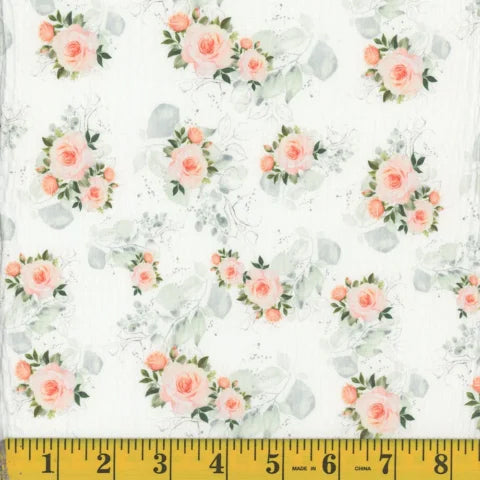 peach, Wavy Crepe Willow Print Fabric 14417