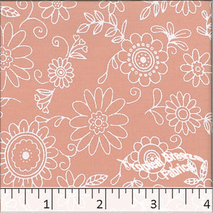 Poly Cotton Doodle Floral Print Fabric 5763 Peach