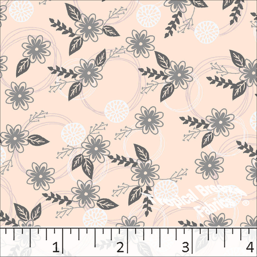 Standard Weave Floral Print Poly Cotton Fabric Peach