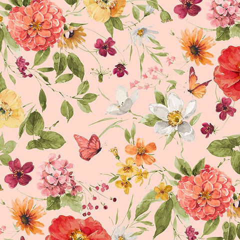 Blessed by Nature Collection Medium Floral Cotton Fabric 17810 peach