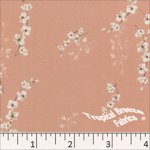 peach, Micro Dot Floral Print Polyester Fabric 042617