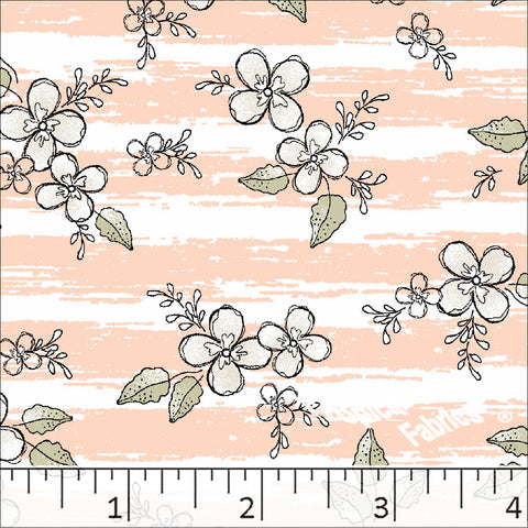 Peach, Standard Weave Floral Print Dress Fabric 6198