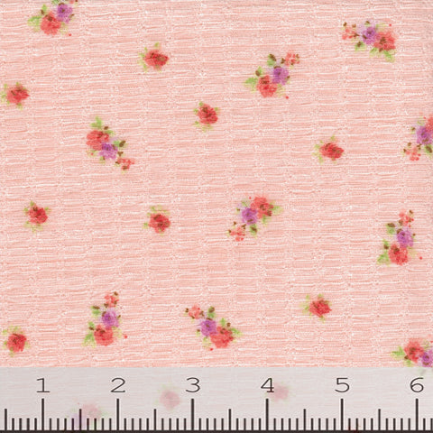 peach, Allie Floral Print Crinkle Fabric FA166
