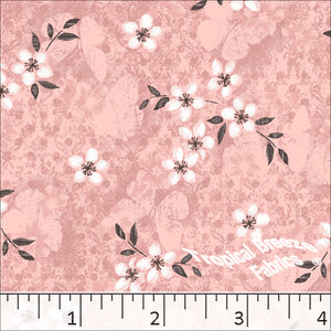 Peach, Standard Weave Floral Print Poly Cotton Dress Fabric 6194