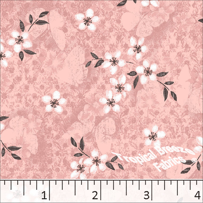 Peach, Standard Weave Floral Print Poly Cotton Dress Fabric 6194