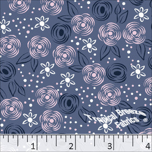 Poly Cotton Doodle Floral Print Dress Fabric periwinkle