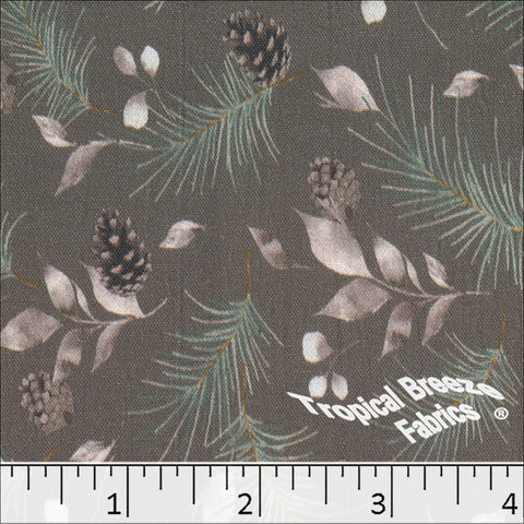 pewter, Dream Crepe Pinecone Print Polyester Fabric 042628