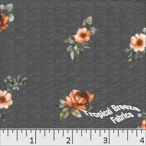 pewter, Seersucker Knit Floral Print Fabric 572626