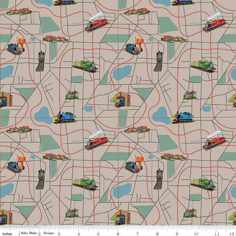 pewter, Thomas and Friends Collection Map Cotton Fabric CD17012