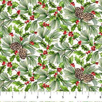 pine and holly, Holiday Joy Cotton Fabric DP280