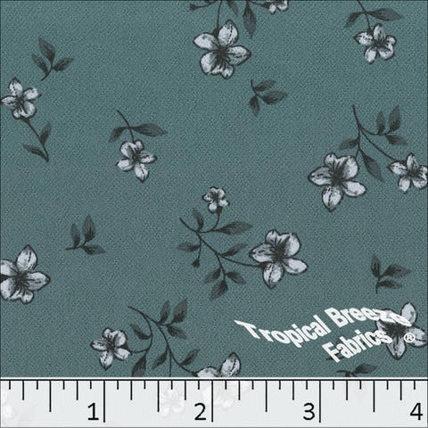 pine green, Koshibo Floral Print Polyester Fabric 048624