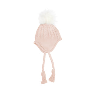 Baby Cable Knit Hat with Pom-Pom and Ear Flaps 1024 pink