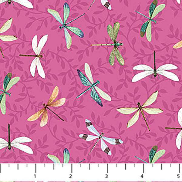 Water Lilies Collection Dragon Flies Cotton Fabric pink