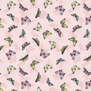 Among the Branches Collection Butterfly Toss Cotton Fabric pink