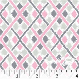 Poly Cotton Lattice Print Fabric pink